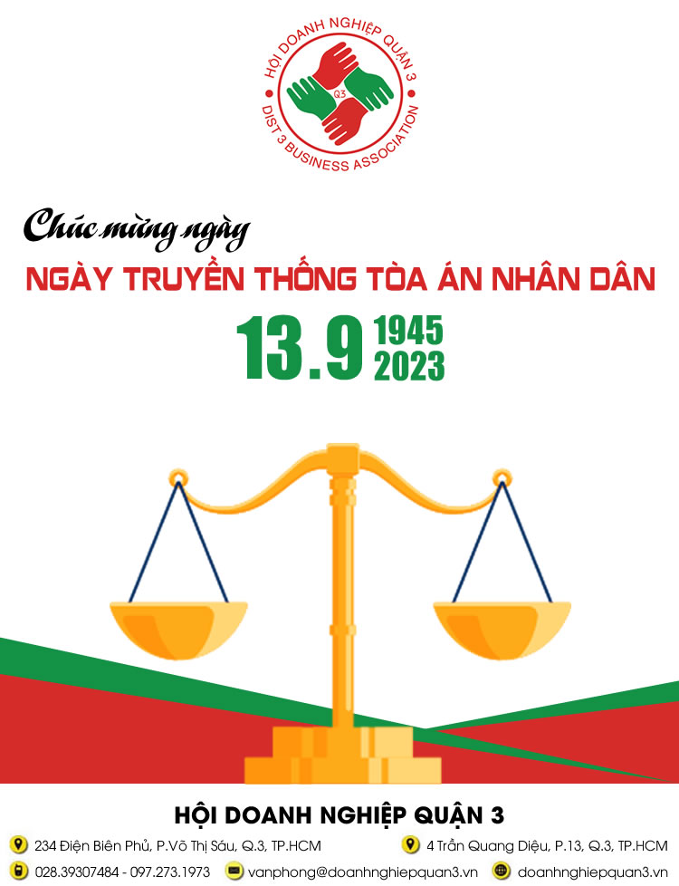 Hội doanh nghiệp Quận 3 chúc mừng 78 năm ngày truyền thống tòa án nhân dân (13/9/1945-13/9/2023)